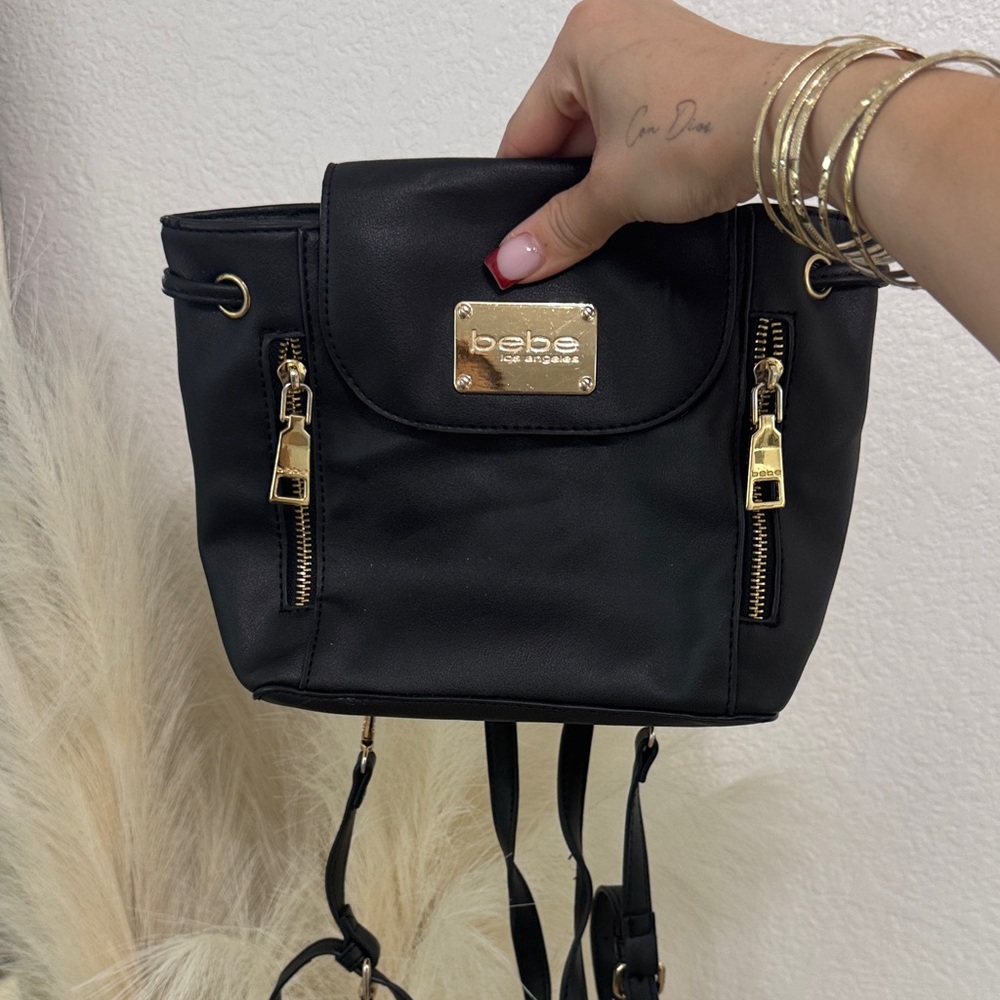 Bebe Black Backpack with Gold Accents